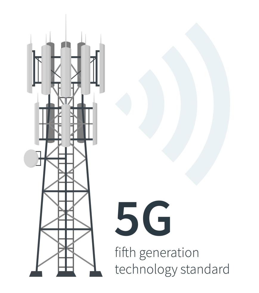 Estaciones base de mástil de tecnología 5g fondo blanco. vector