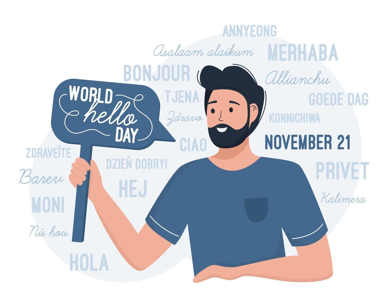 Man congratulates World Hello day November 21 vector
