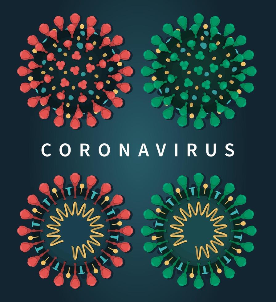 Close-up view on coronavirus COVID-19 isolated set vector