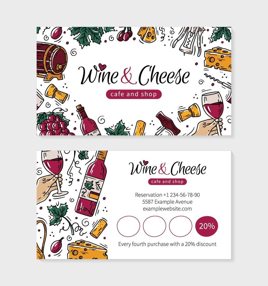 Wine and cheese is a business card for a restaurant or cafe vector