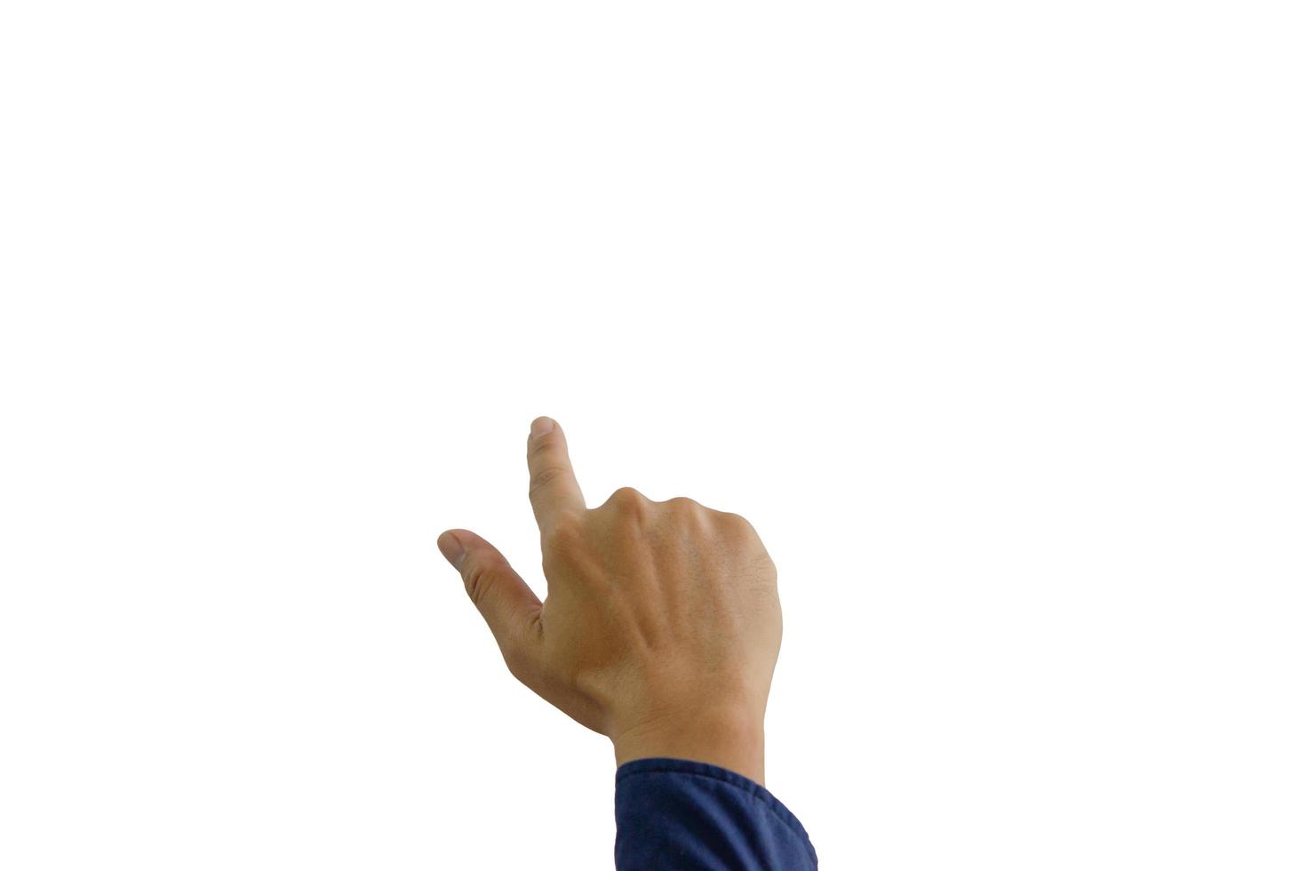 Man pointing hand on a white background photo