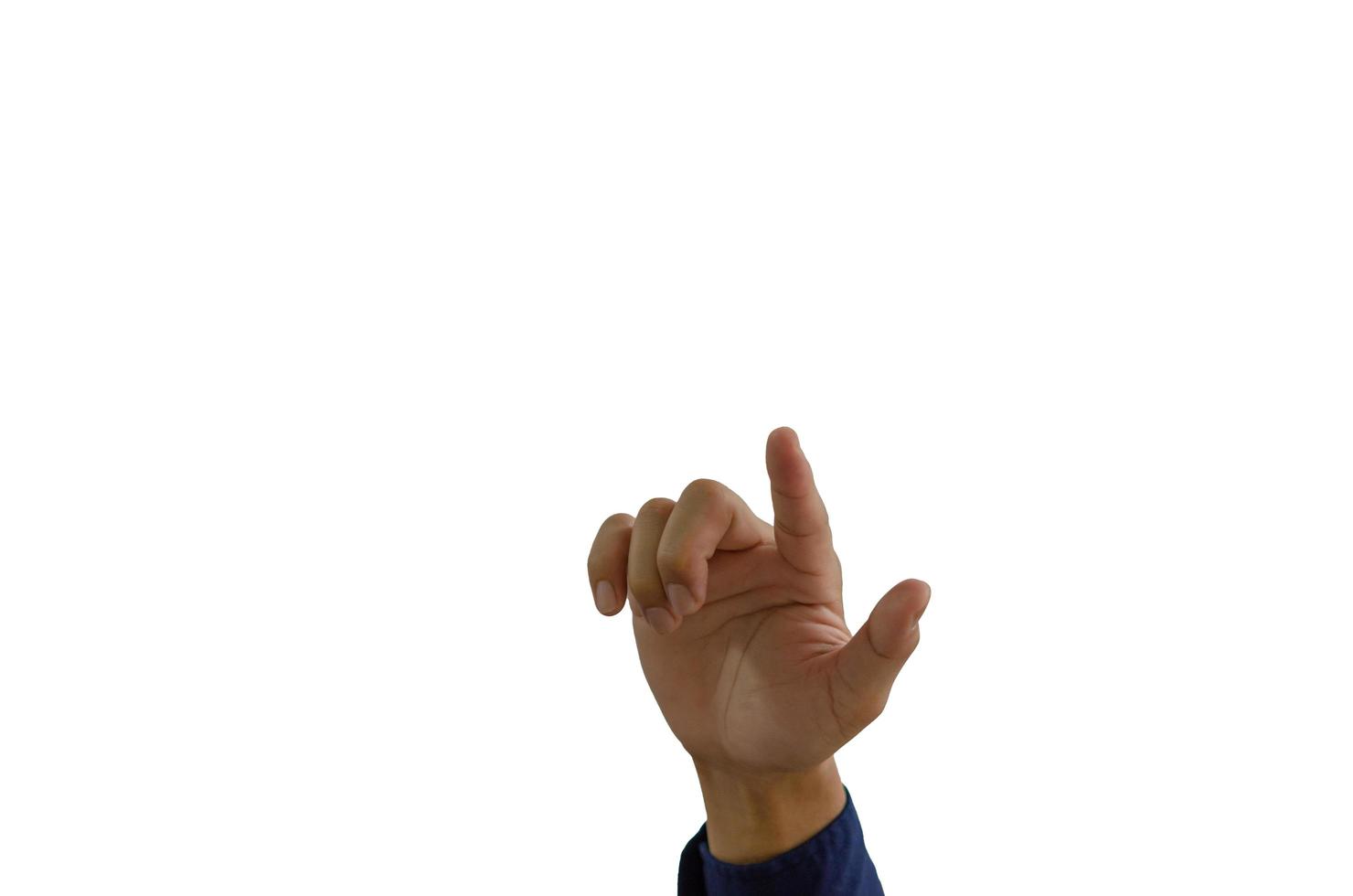 Man pointing hand on a white background photo