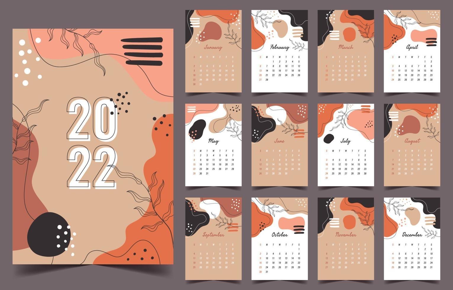 2022 plantilla de calendario tradicional abstracto vector