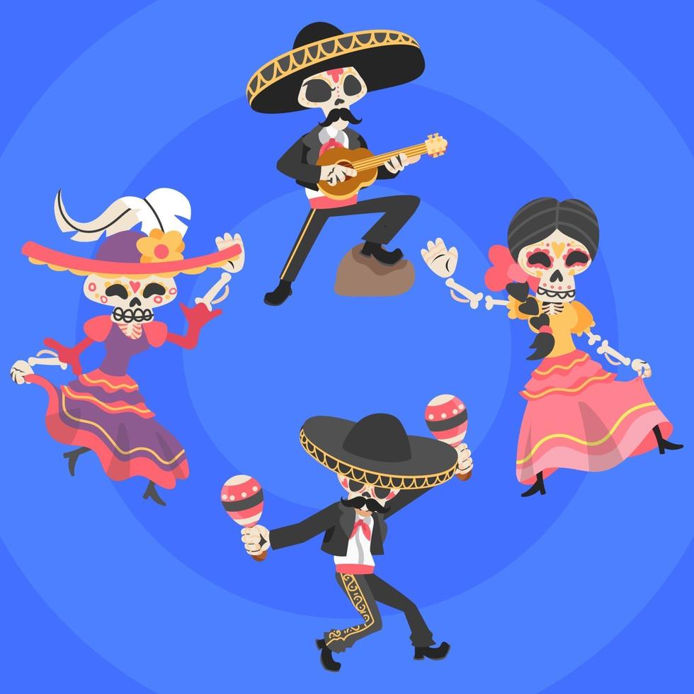 dia de los muertos celebracion personajes vector