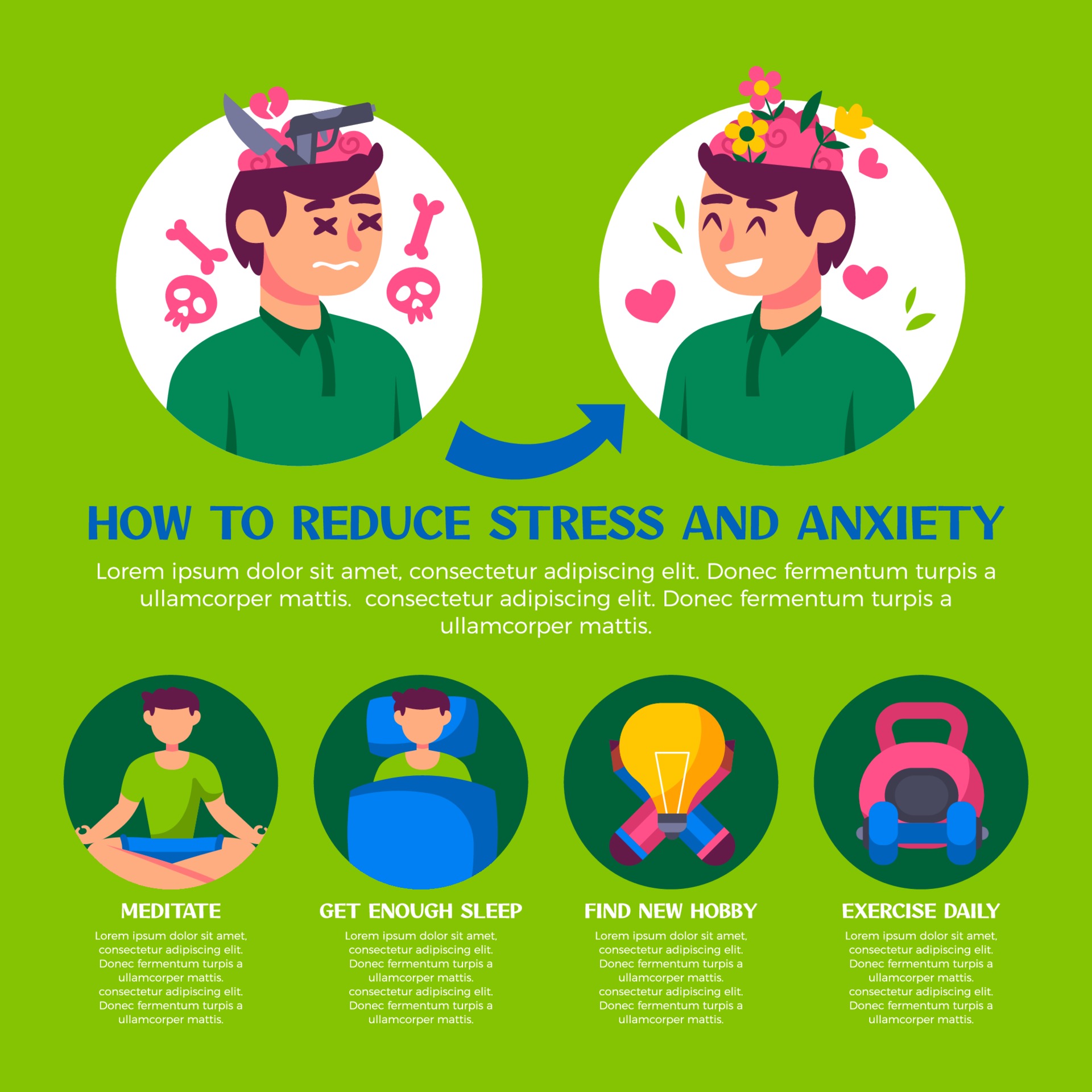 Infographic Of How To Reduce Stress And Anxiety 3317320 Vector Art At Vecteezy