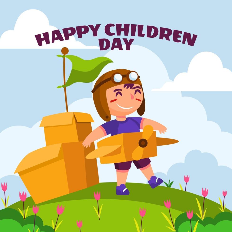 Children Playing Cardboard Planes vector