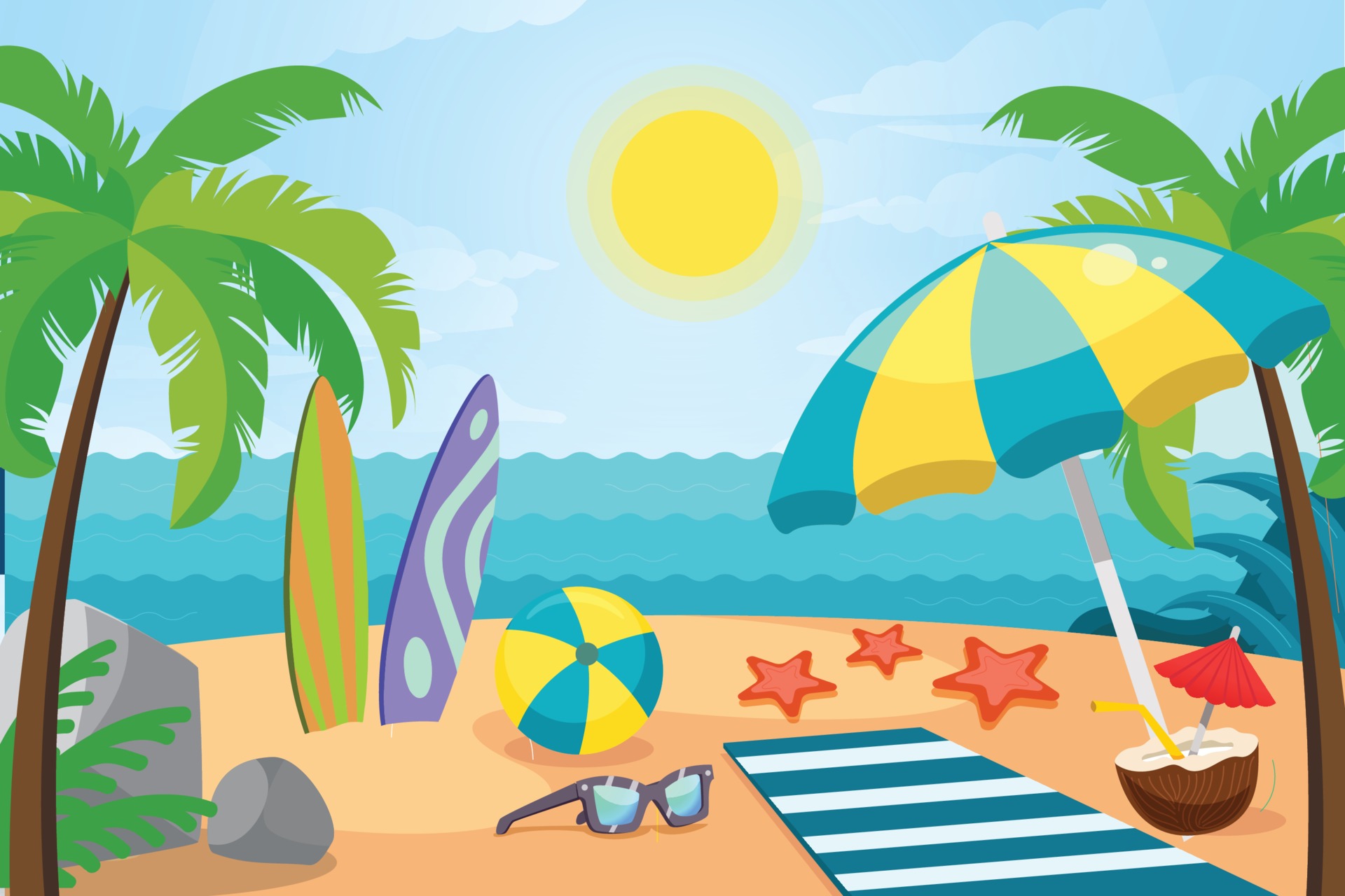 Summer time fun concept design, panorama of sea and beach 3317349 ...