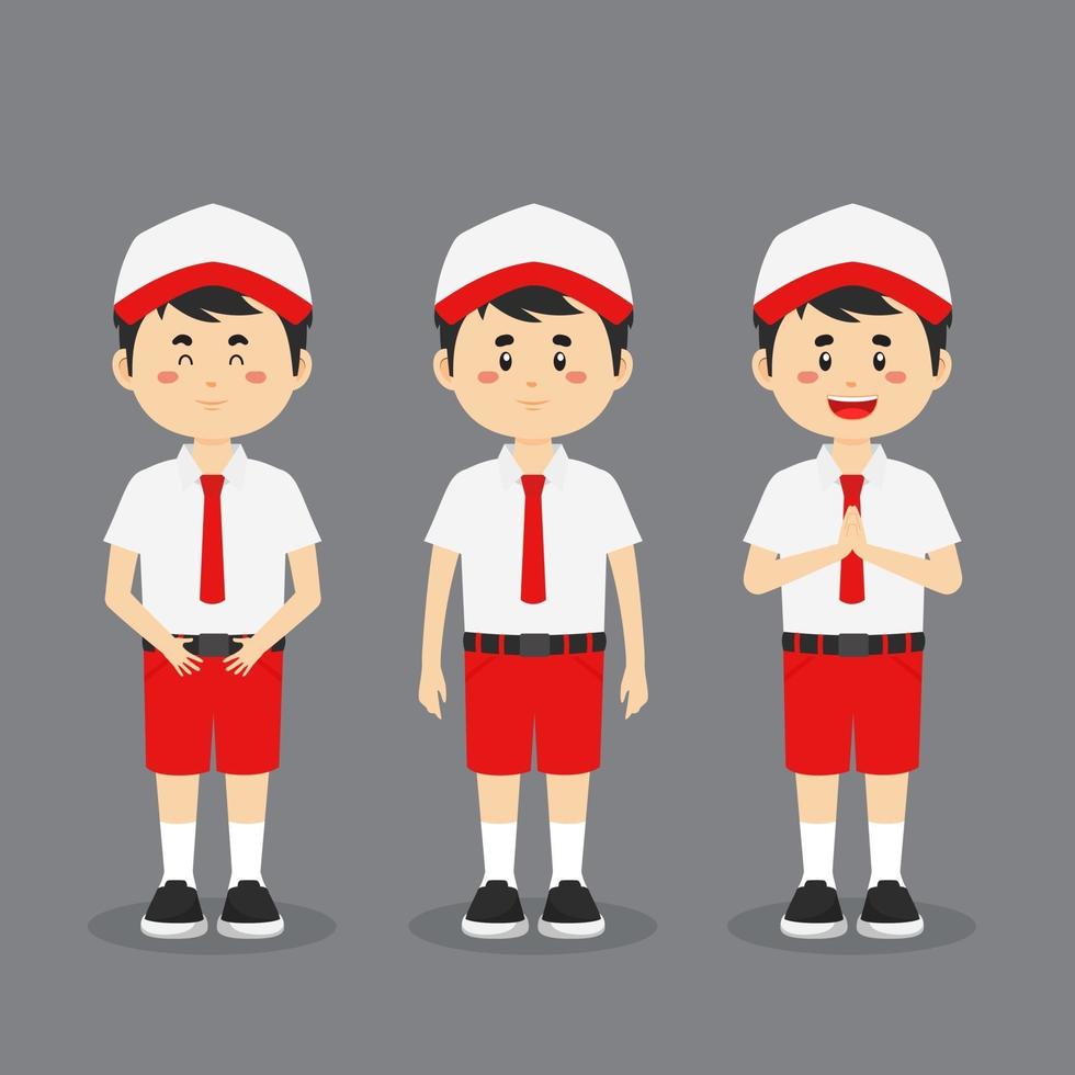 personaje de la escuela primaria indonesia con expresión vector