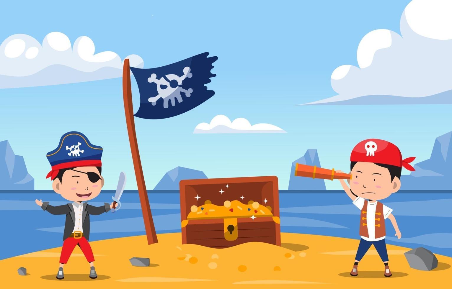 Pirate Kids Activity on the Beach vector