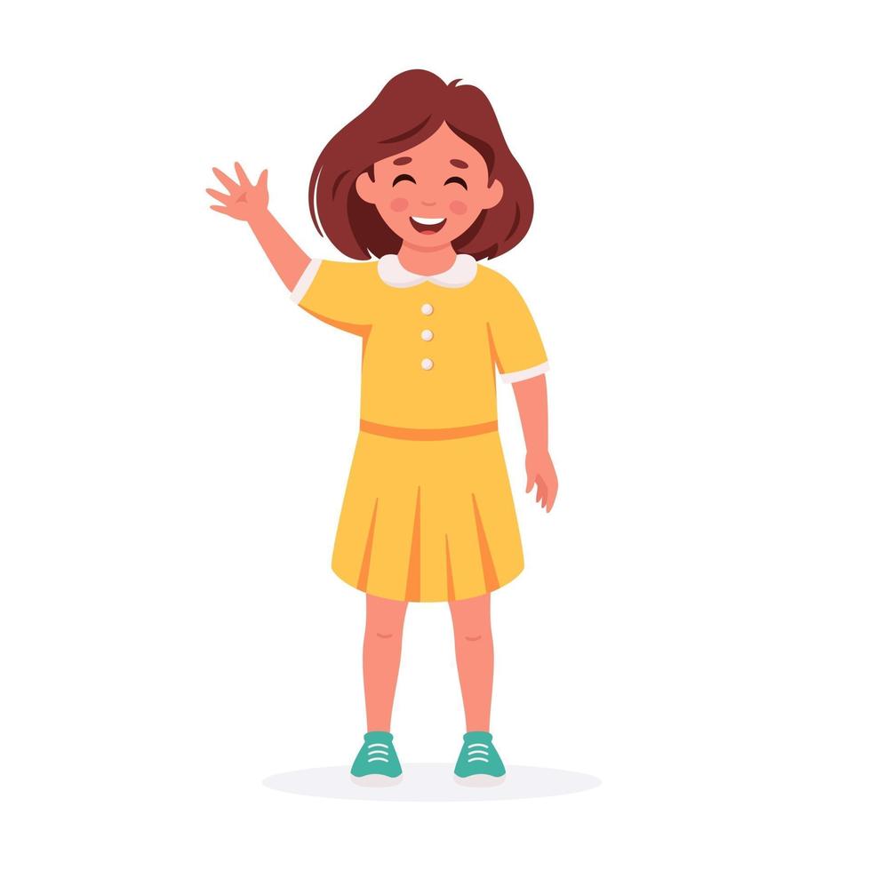 Little girl smiling and waving hand. Greeting gesture vector