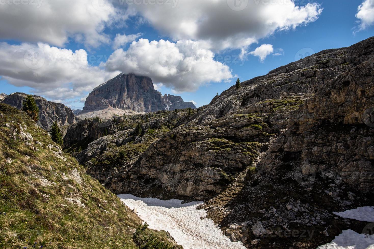 Panorama of the meadows Dolomites Falzarego pass in Cortina d'Ampezzo photo