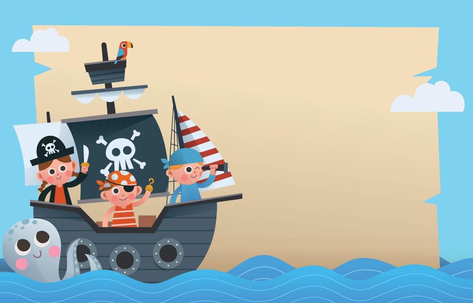 piratas en el fondo del barco vector