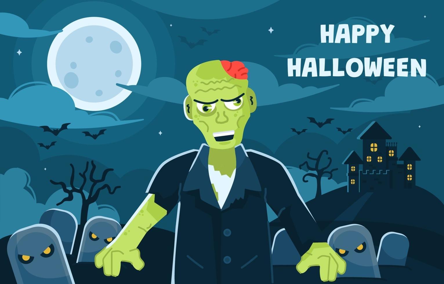 Halloween Background with Spooky Zombies vector