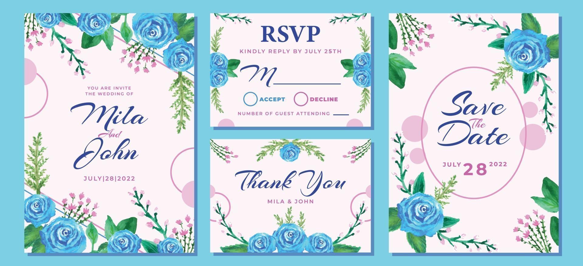 Set of Floral Wedding Invitation Card vector