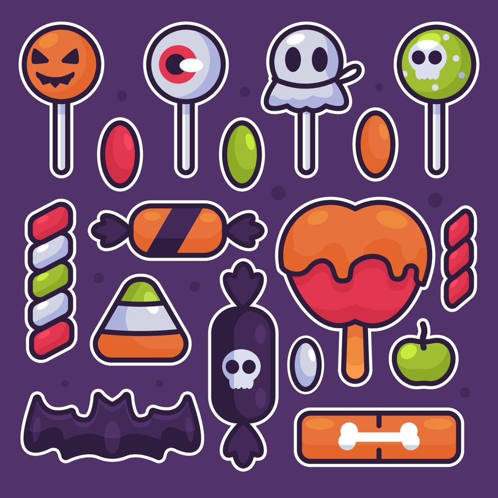 colección de pegatinas de dulces de halloween vector