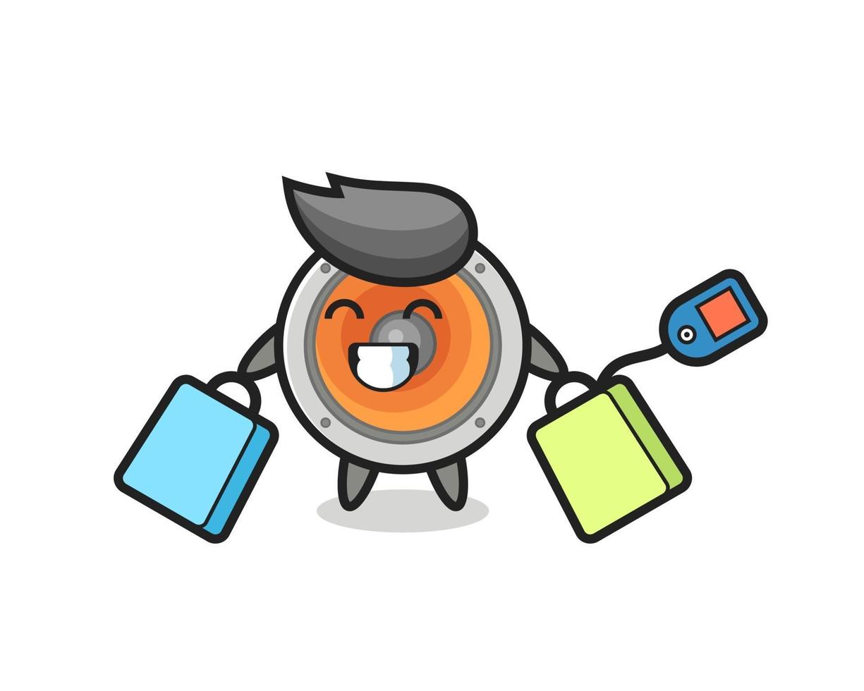 loudspeaker mascot cartoon holding a shopping bag vector