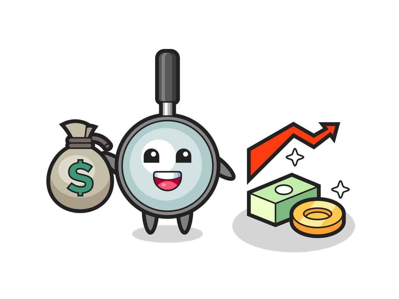 magnifying glass illustration cartoon holding money sack vector