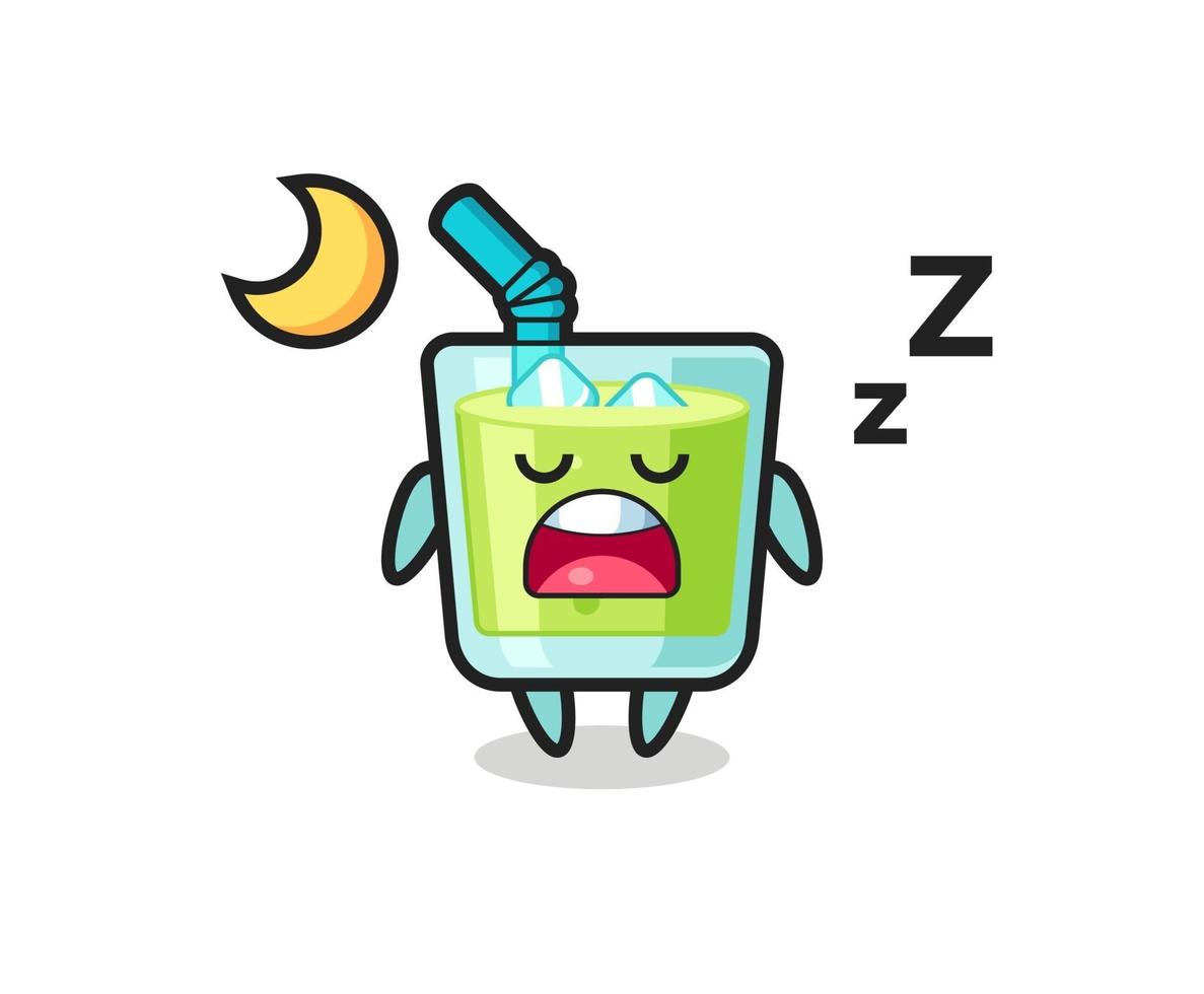 ilustración de personaje de jugo de melón durmiendo por la noche vector