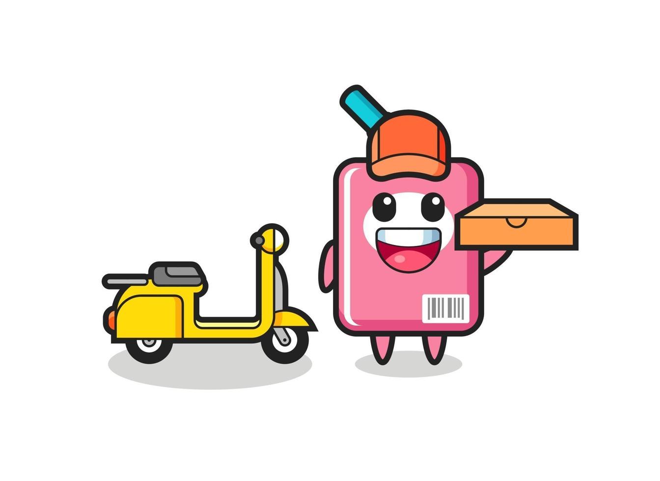 ilustración de personaje de caja de leche como repartidor de pizzas vector
