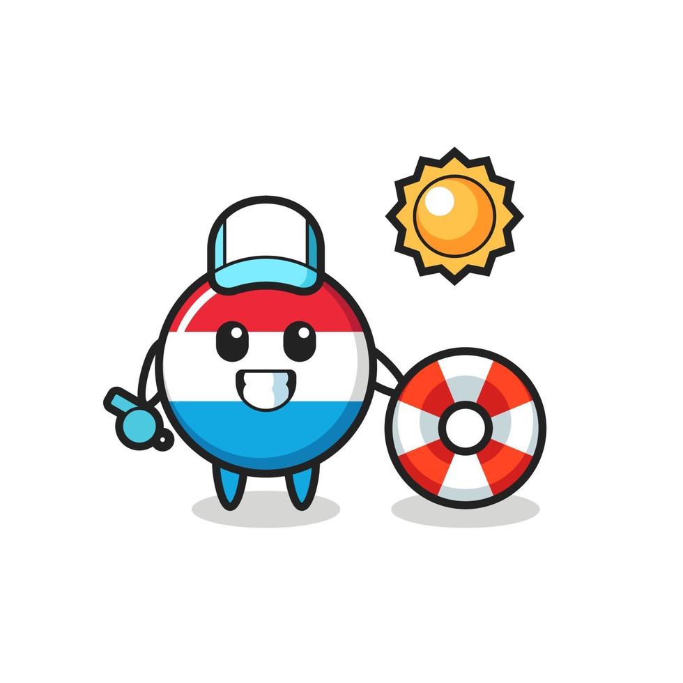 Cartoon mascot of luxembourg flag badge as a beach guard vector