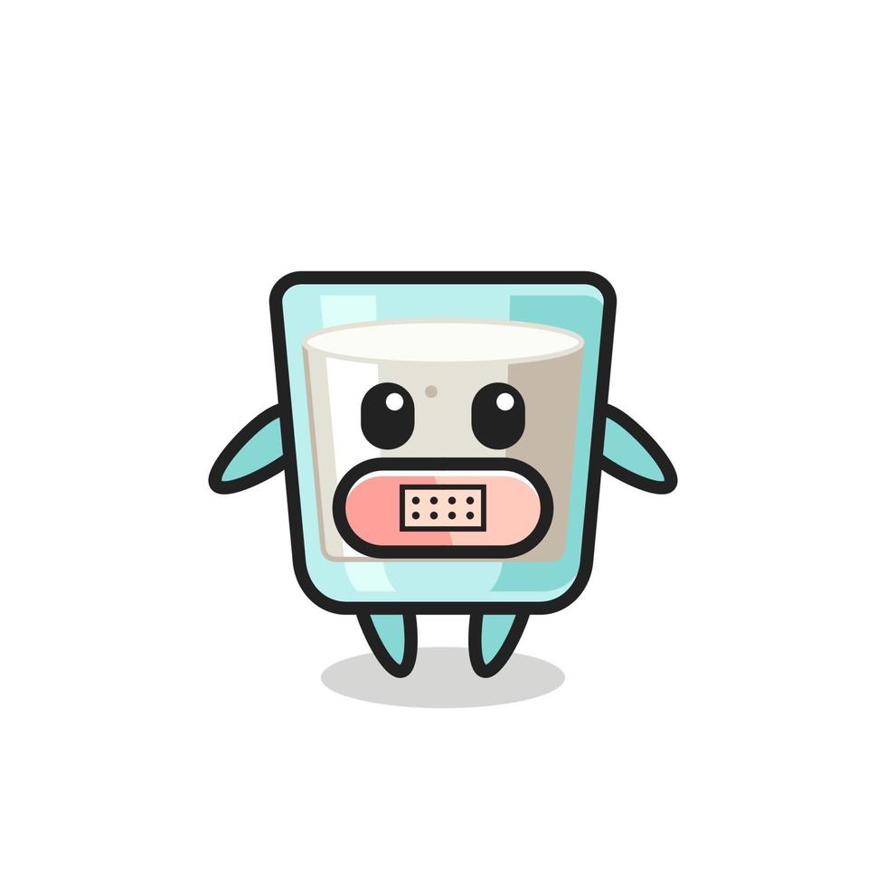 Cartoon Illustration of milk with tape on mouth vector