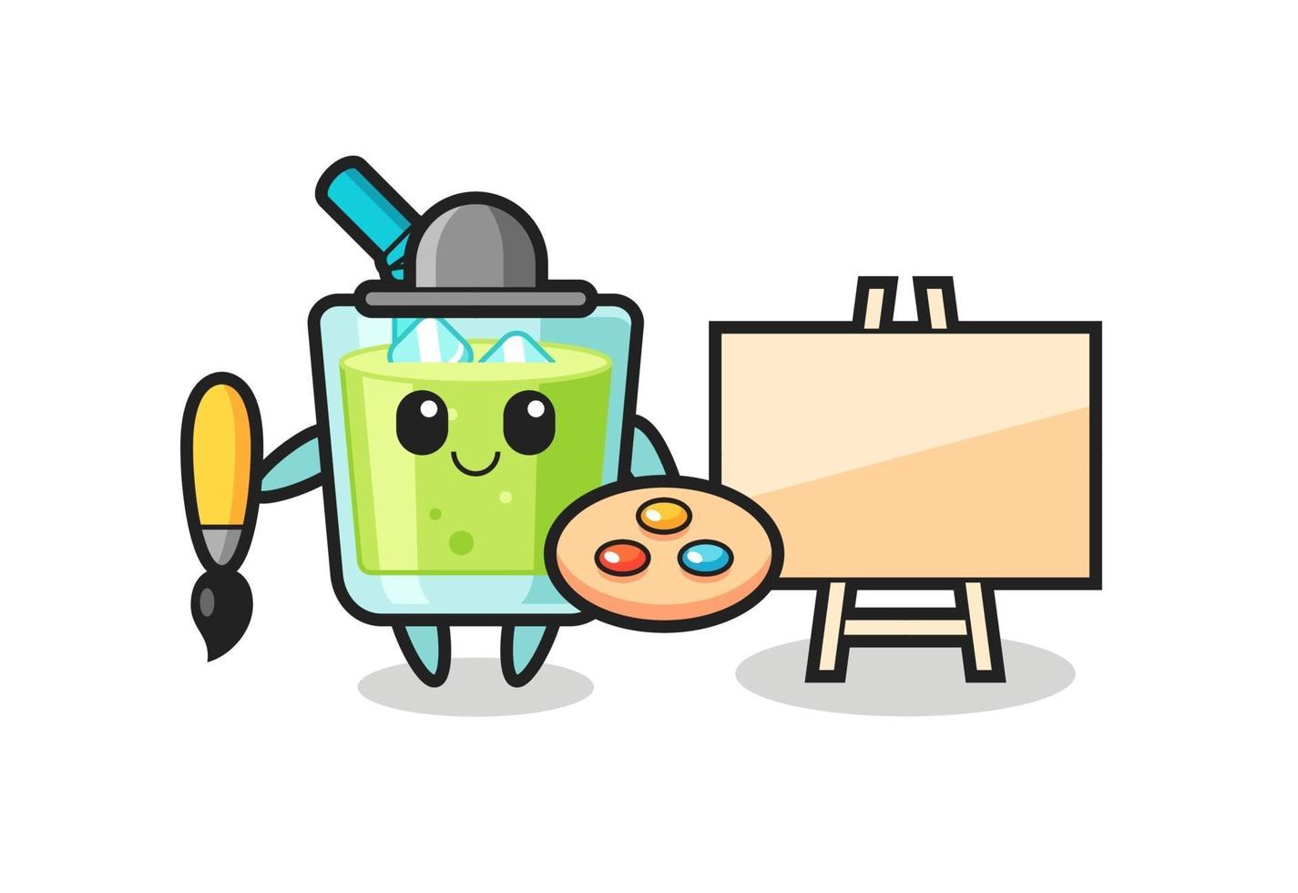Ilustración de la mascota del jugo de melón como pintor. vector
