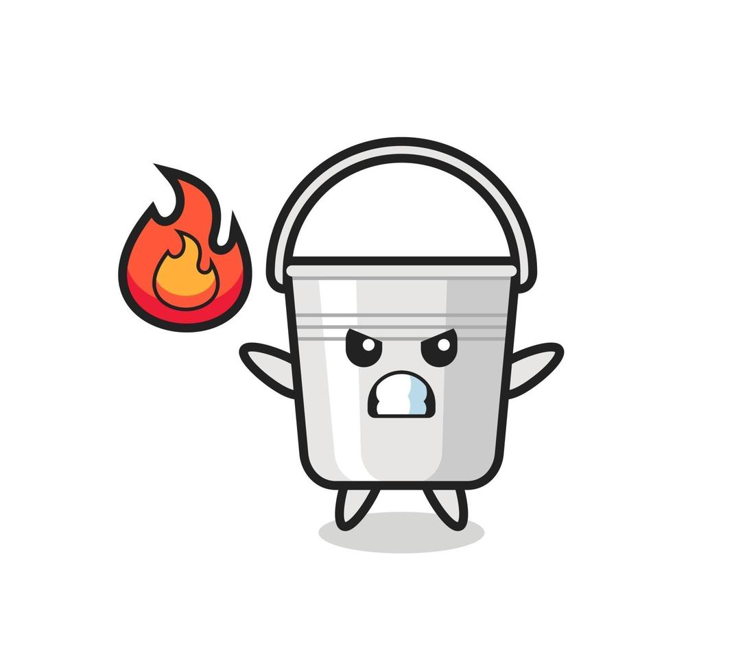 metal bucket character cartoon with angry gesture vector