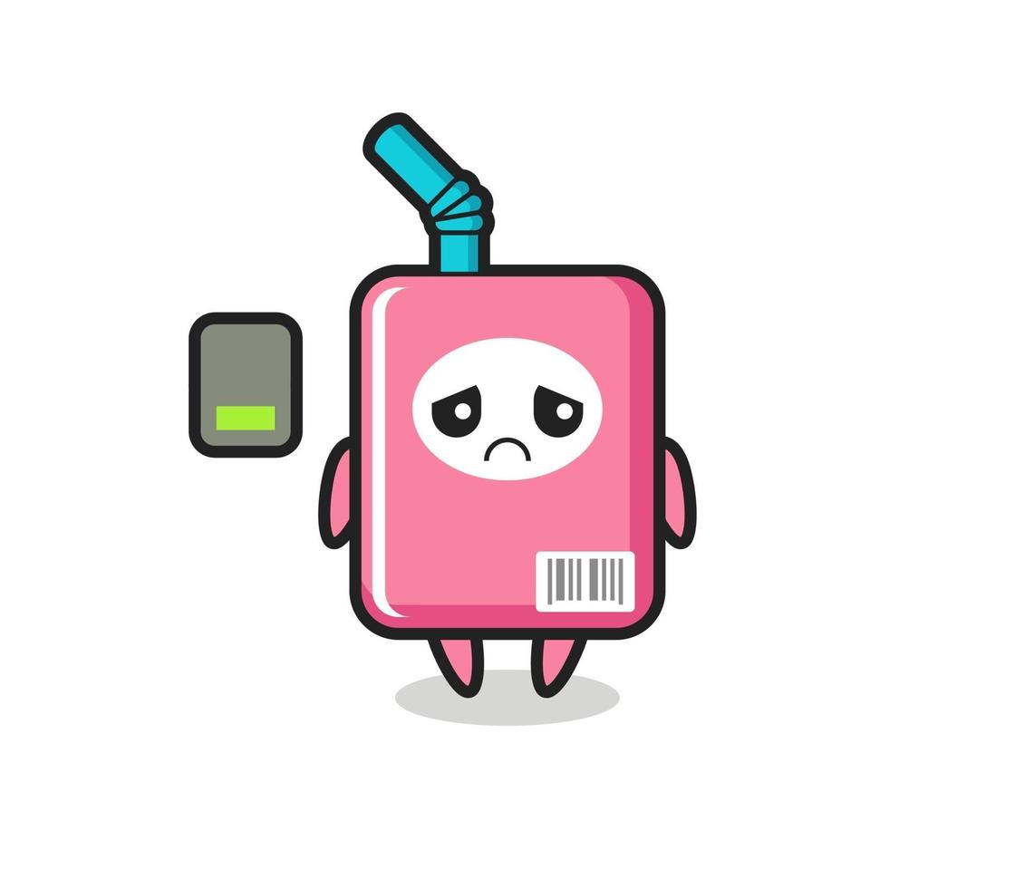 personaje de mascota de caja de leche haciendo un gesto cansado vector