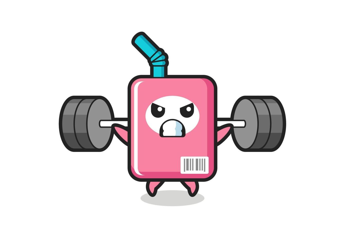 milk box mascot cartoon with a barbell vector