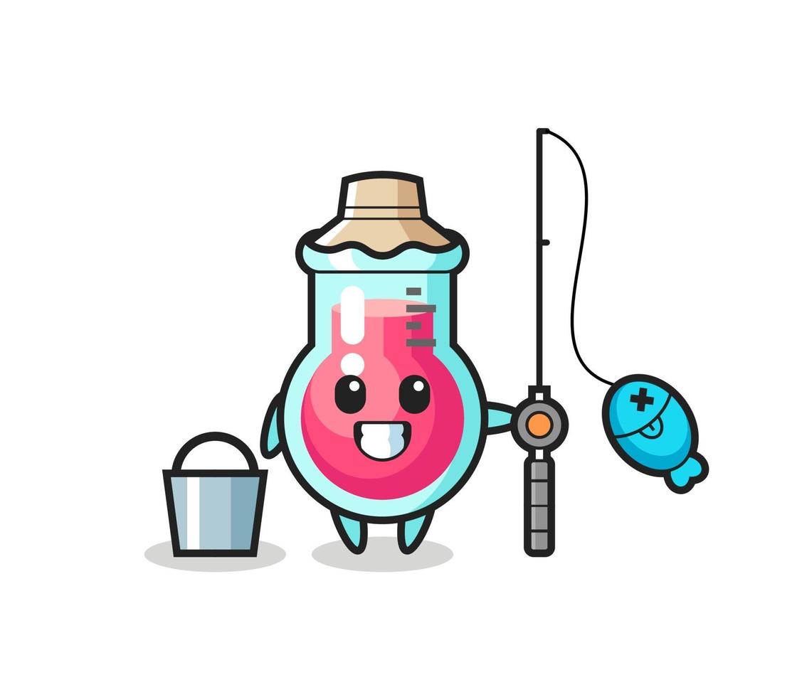Mascot character of laboratory beaker as a fisherman vector