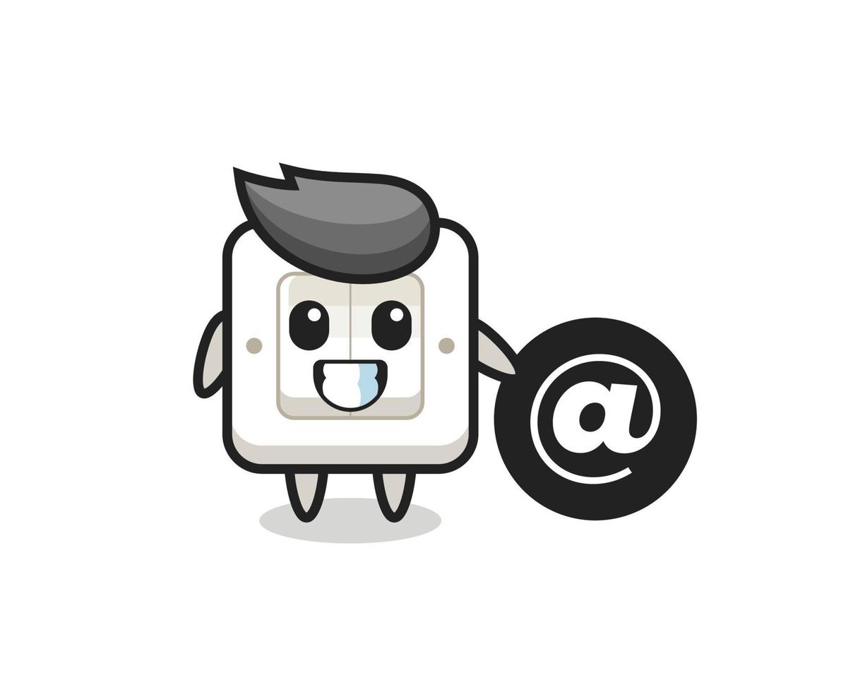 Cartoon Illustration of light switch standing beside the At symbol vector