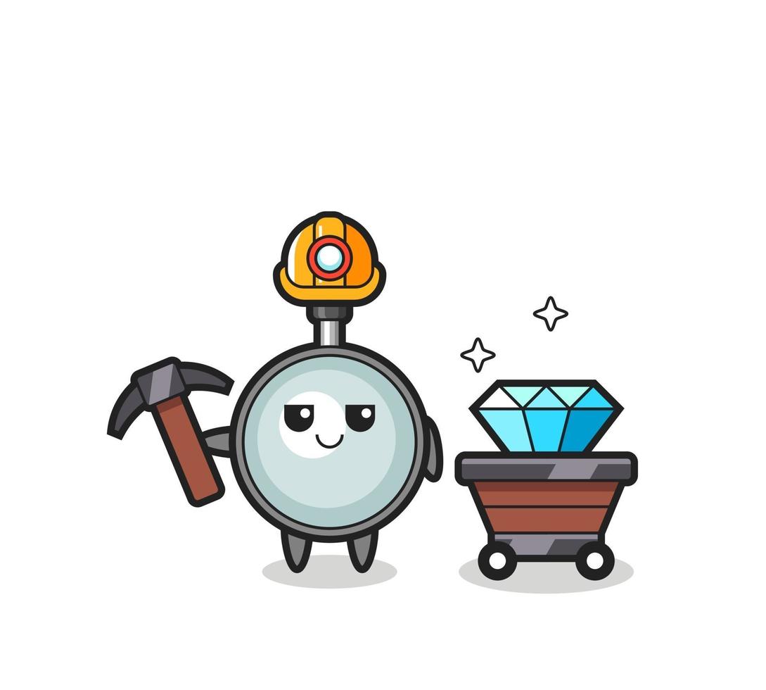 Character Illustration of magnifying glass as a miner vector