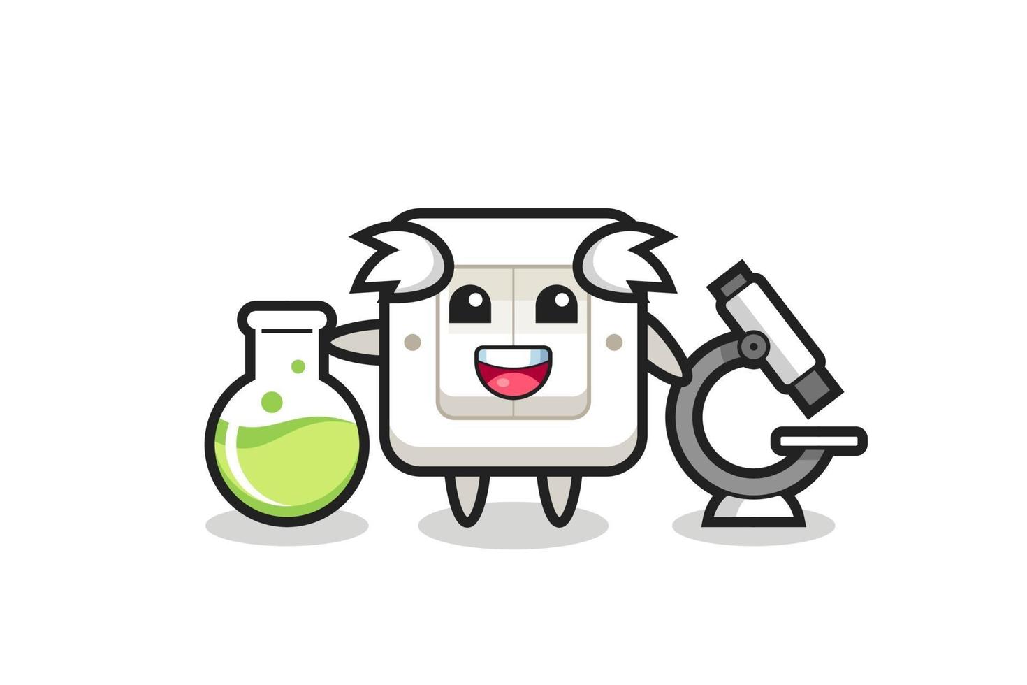 personaje mascota del interruptor de luz como científico vector