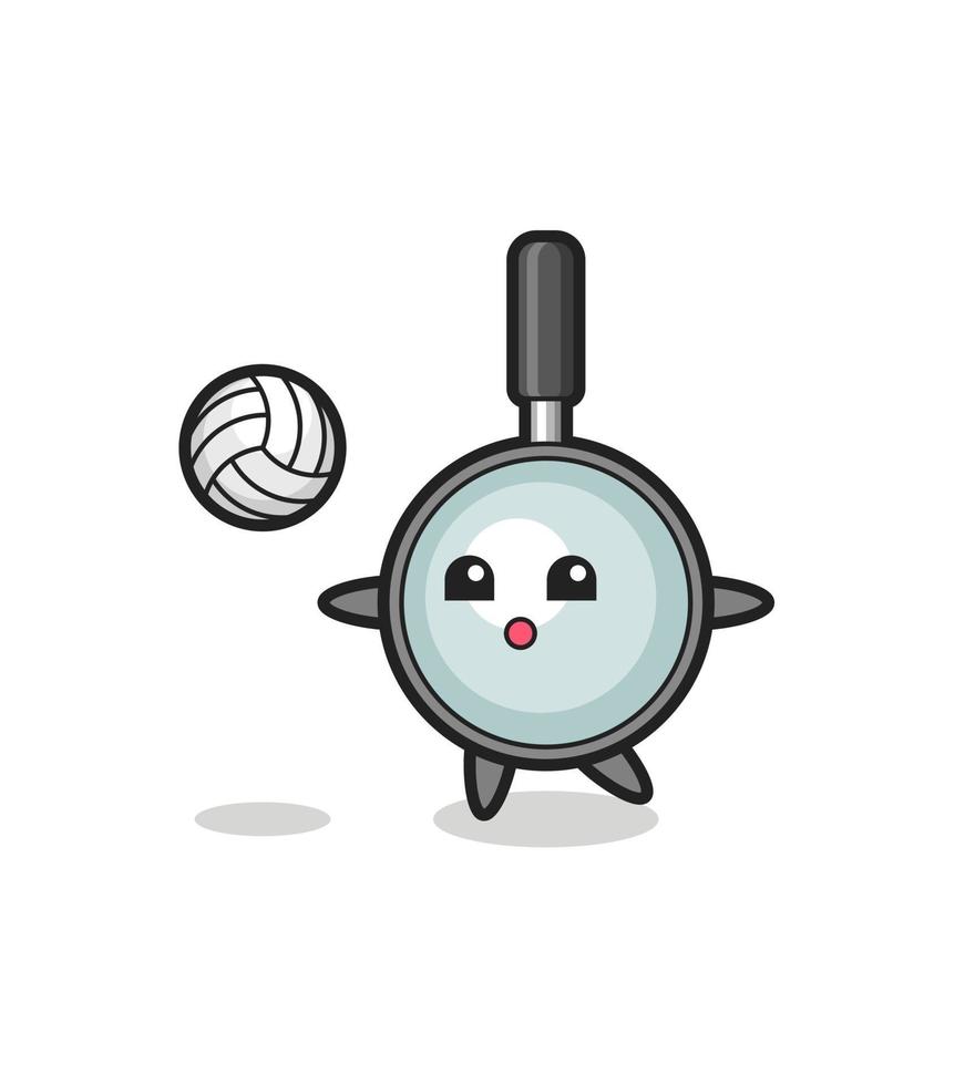personaje de dibujos animados de lupa está jugando voleibol vector