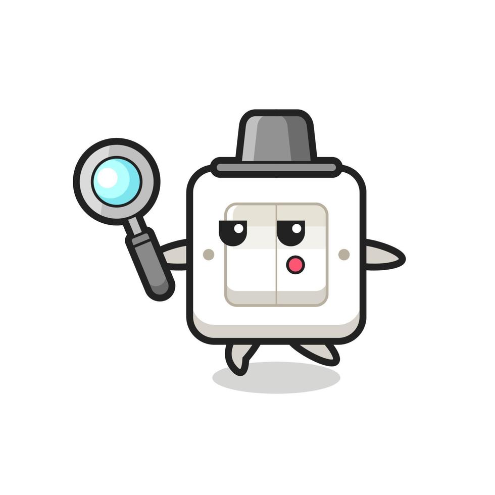 light switch cartoon character searching with a magnifying glass vector