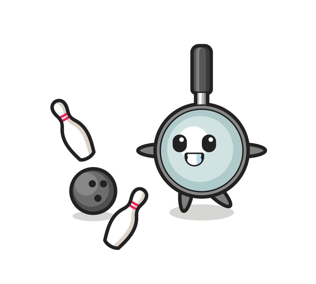 Character cartoon of magnifying glass is playing bowling vector