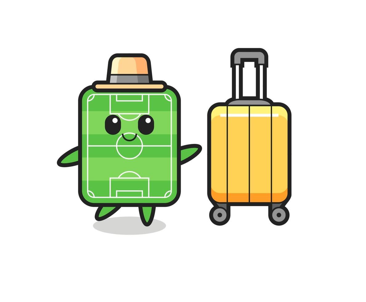 Ilustración de dibujos animados de campo de fútbol con equipaje de vacaciones vector