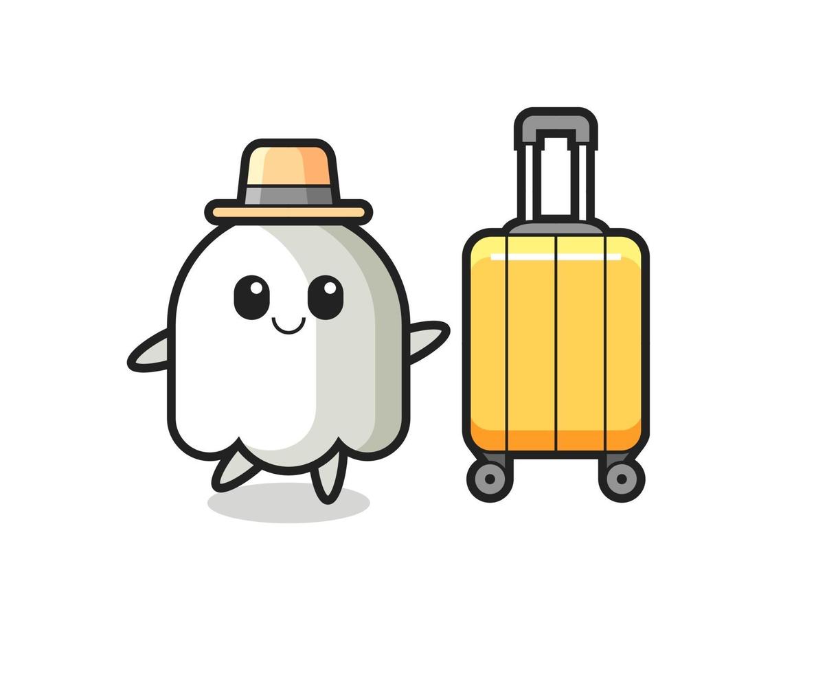 ghost cartoon illustration with luggage on vacation vector