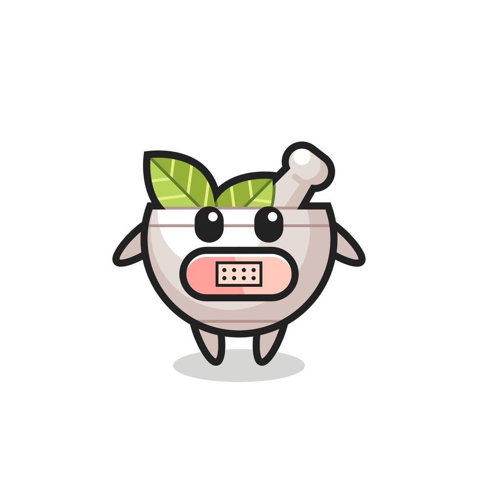 Cartoon Illustration of herbal bowl with tape on mouth vector