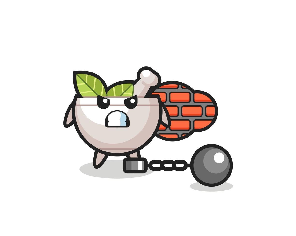 Character mascot of herbal bowl as a prisoner vector