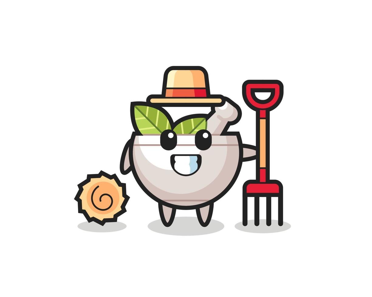 Mascot character of herbal bowl as a farmer vector