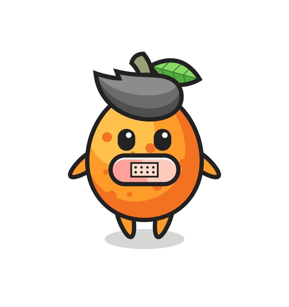 Cartoon Illustration of kumquat with tape on mouth vector