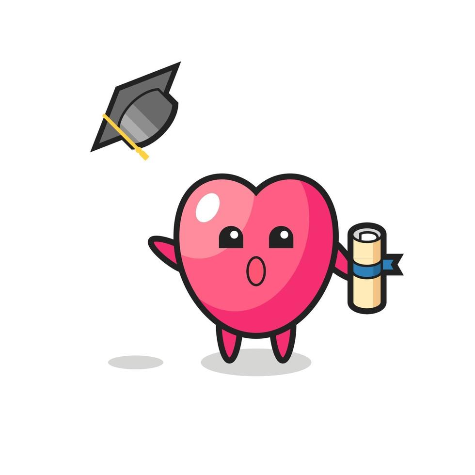Ilustración de dibujos animados del símbolo del corazón lanzando el sombrero en la graduación vector