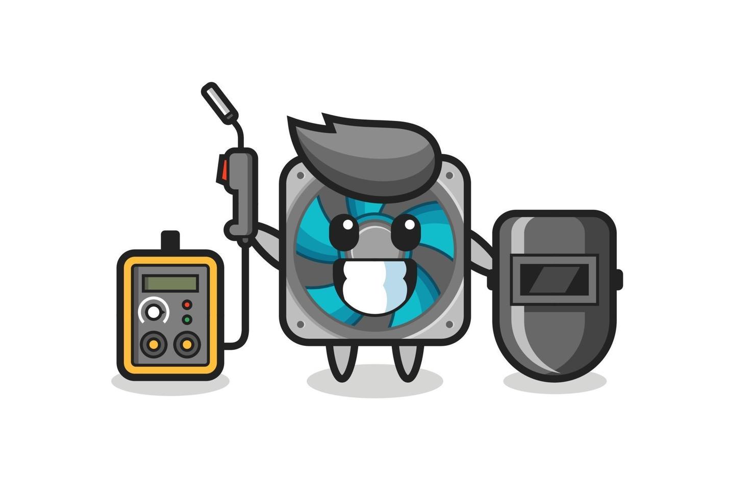 Character mascot of computer fan as a welder vector