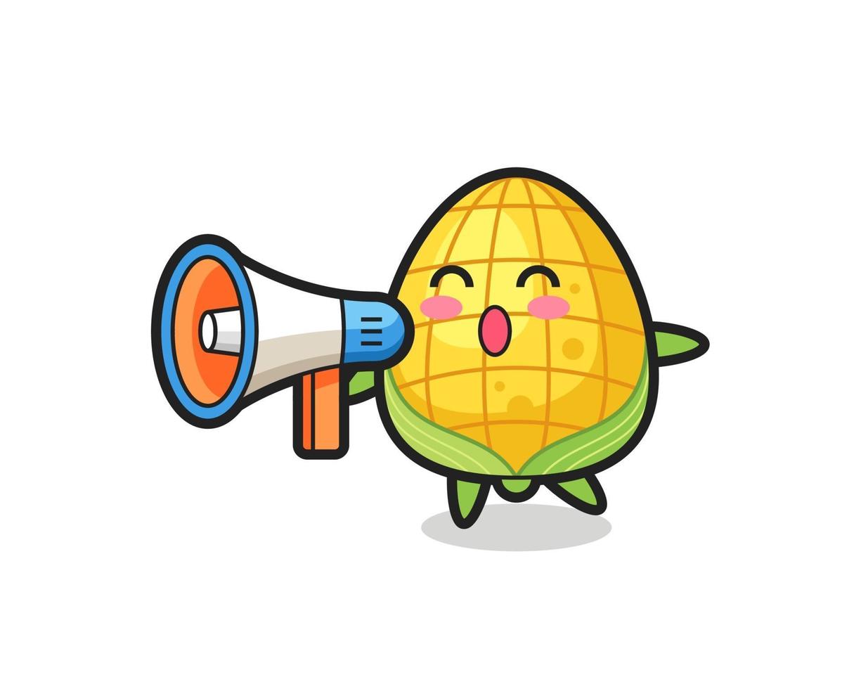 corn character illustration holding a megaphone vector