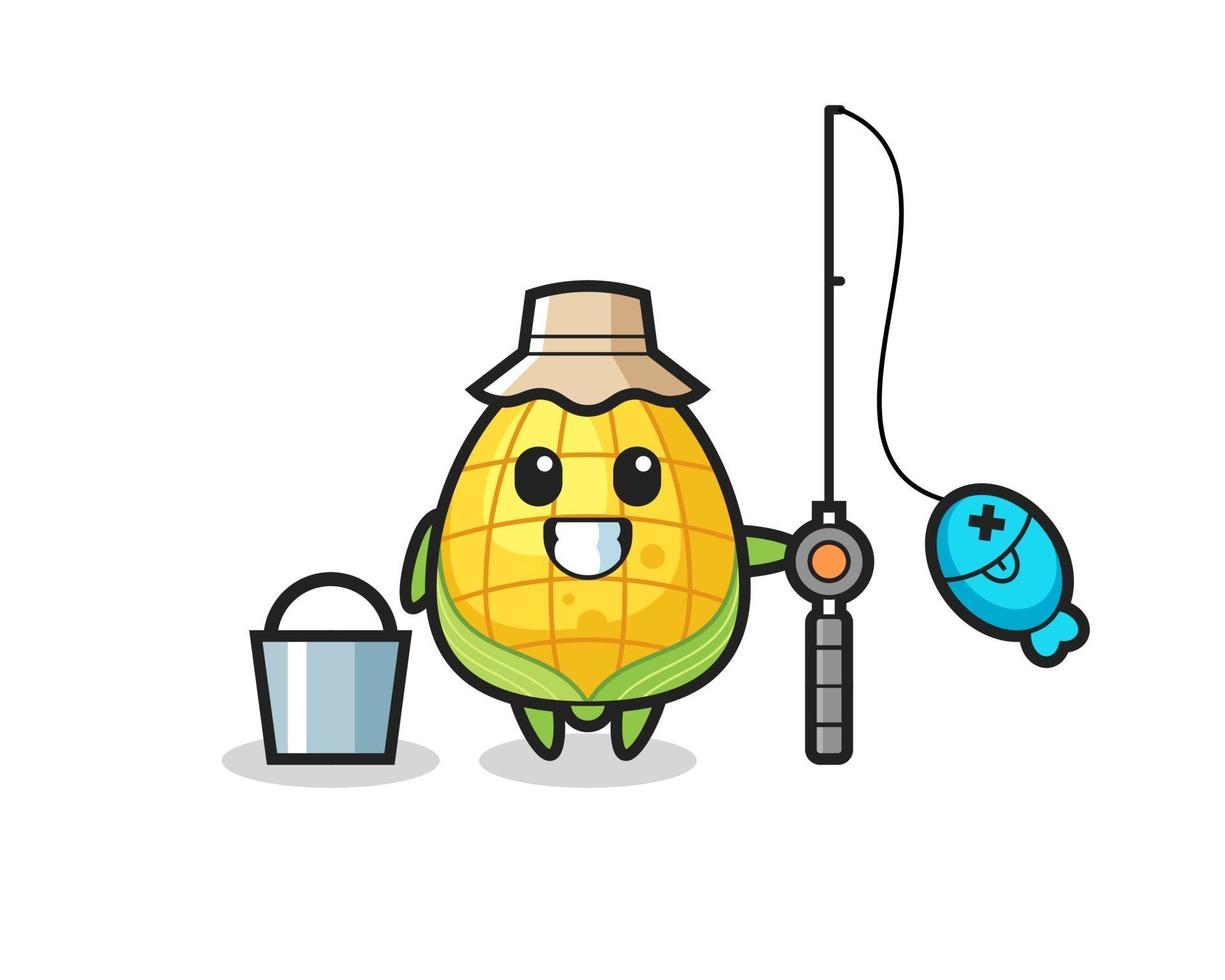 Mascot character of corn as a fisherman vector