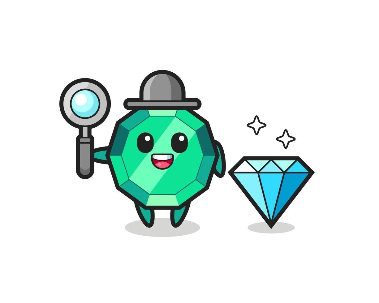 Illustration of emerald gemstone character with a diamond vector