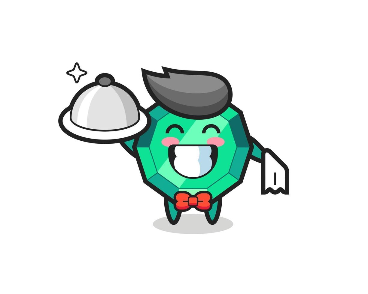 Character mascot of emerald gemstone as a waiters vector