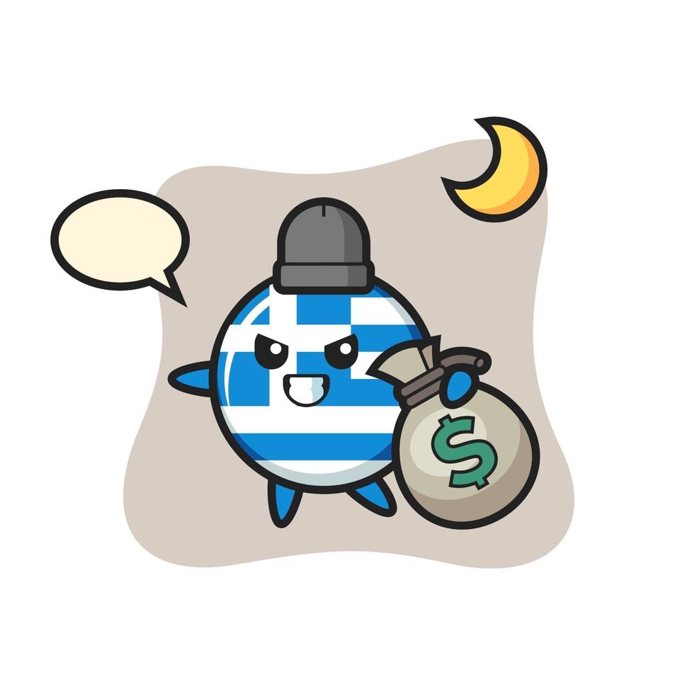 ilustración de la insignia de la bandera de grecia dibujos animados se roba el dinero vector