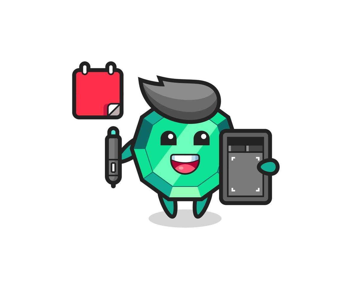 Illustration of emerald gemstone mascot as a graphic designer vector